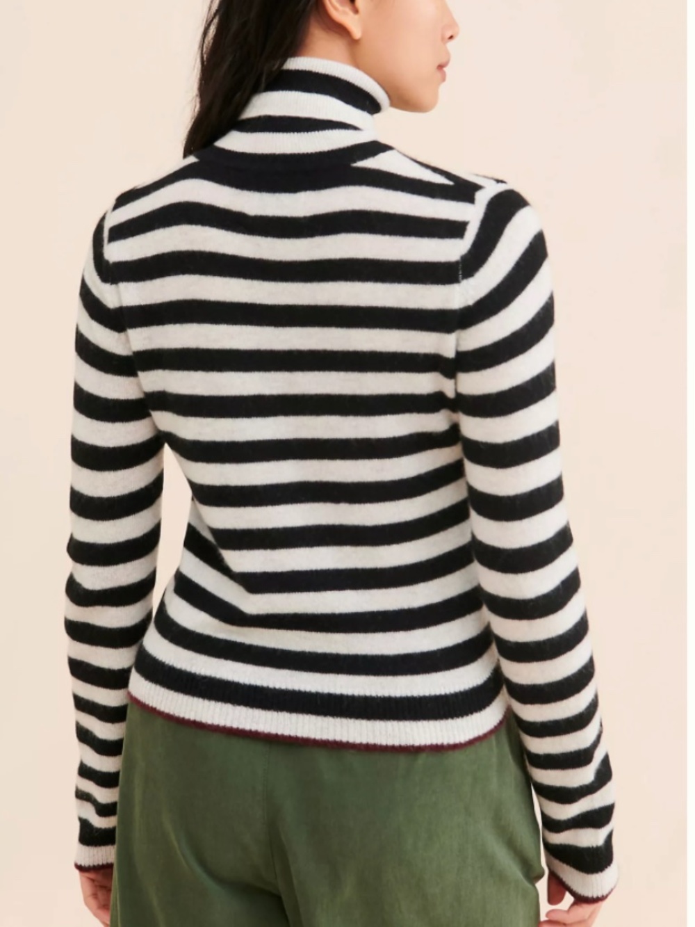 Jumper cashmere sweater black striped turtleneck size 2 - Picture 2 of 8